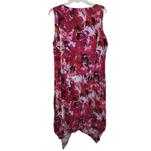 3770) Tiki Palm Red White Sleeveless Tropical Summer Midi Dress Size XL